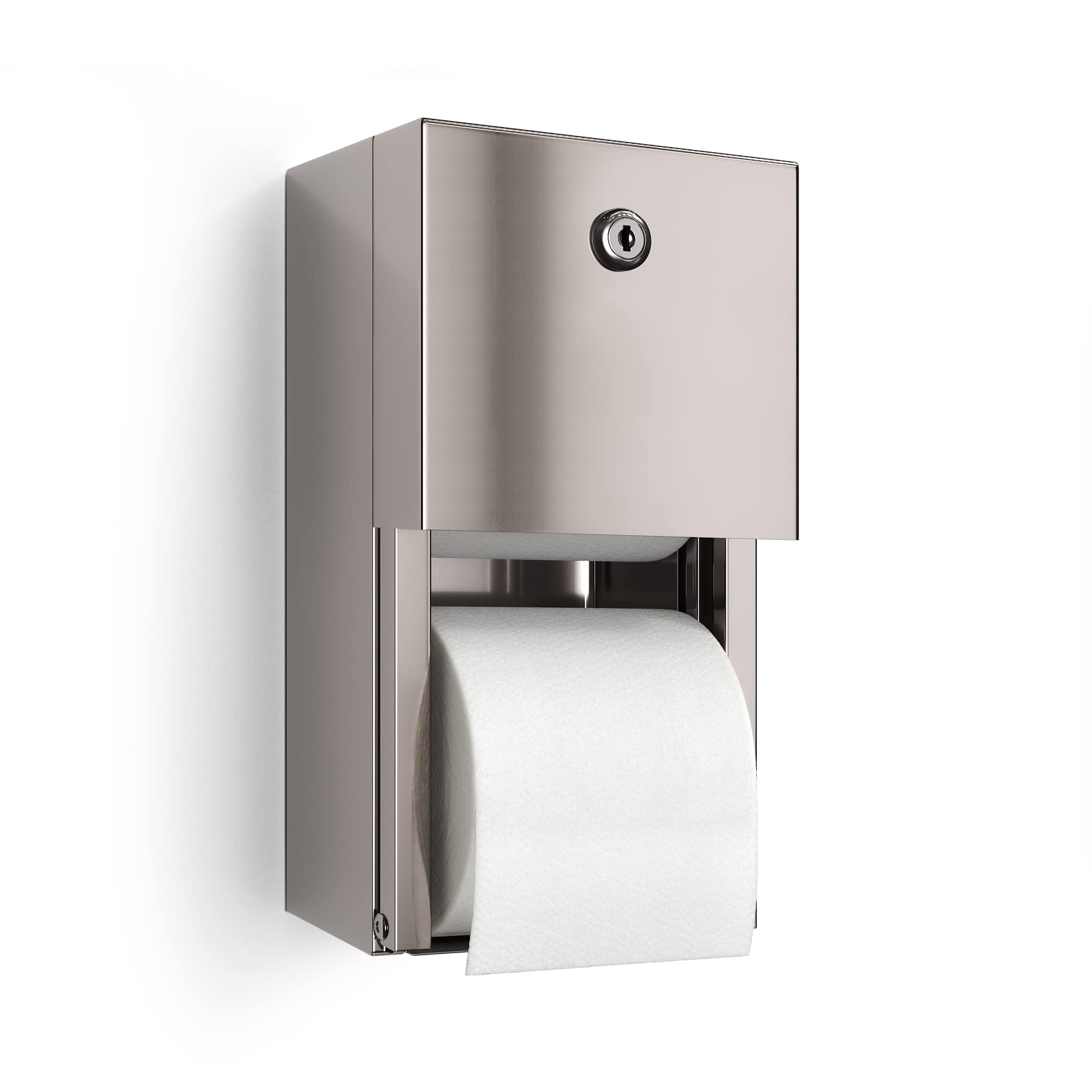Stainless Steel Commercial Toilet Paper Dispenser - 2 Roll Wall Mount Bathroom Tissue Holder with Locking Mechanism | Durable Restroom Paper Towel Dispenser for Offices, Hotels, and Public Washrooms