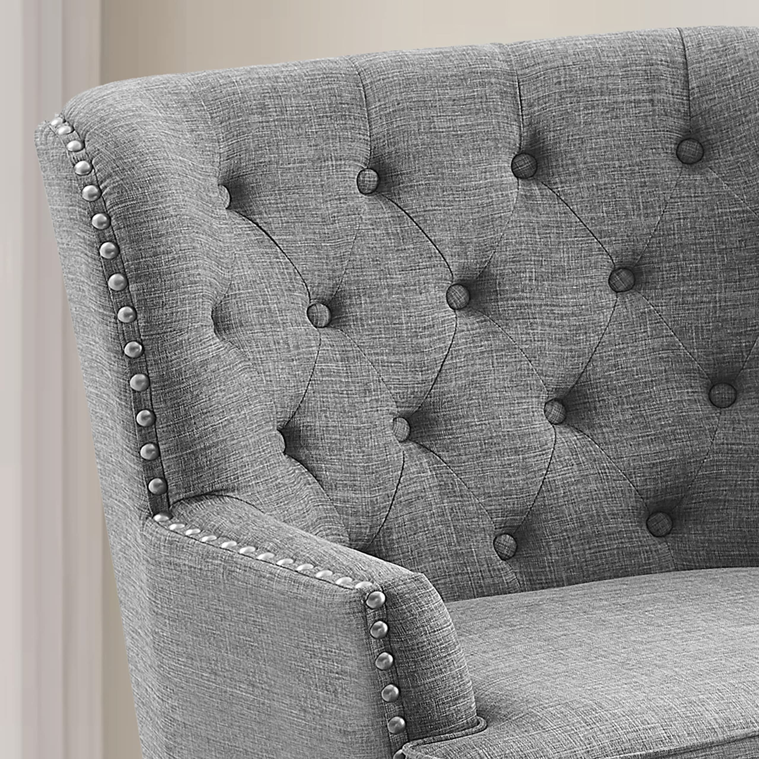 Rosevera Mid-Century Modern Accent Chair with Ottoman Set - Upholstered Armchair for Living Room or Bedroom - Comfortable Reading Chair with Footrest, Small Lounge Chair in Grey - Perfect for Relaxing, Reading & Home Decor