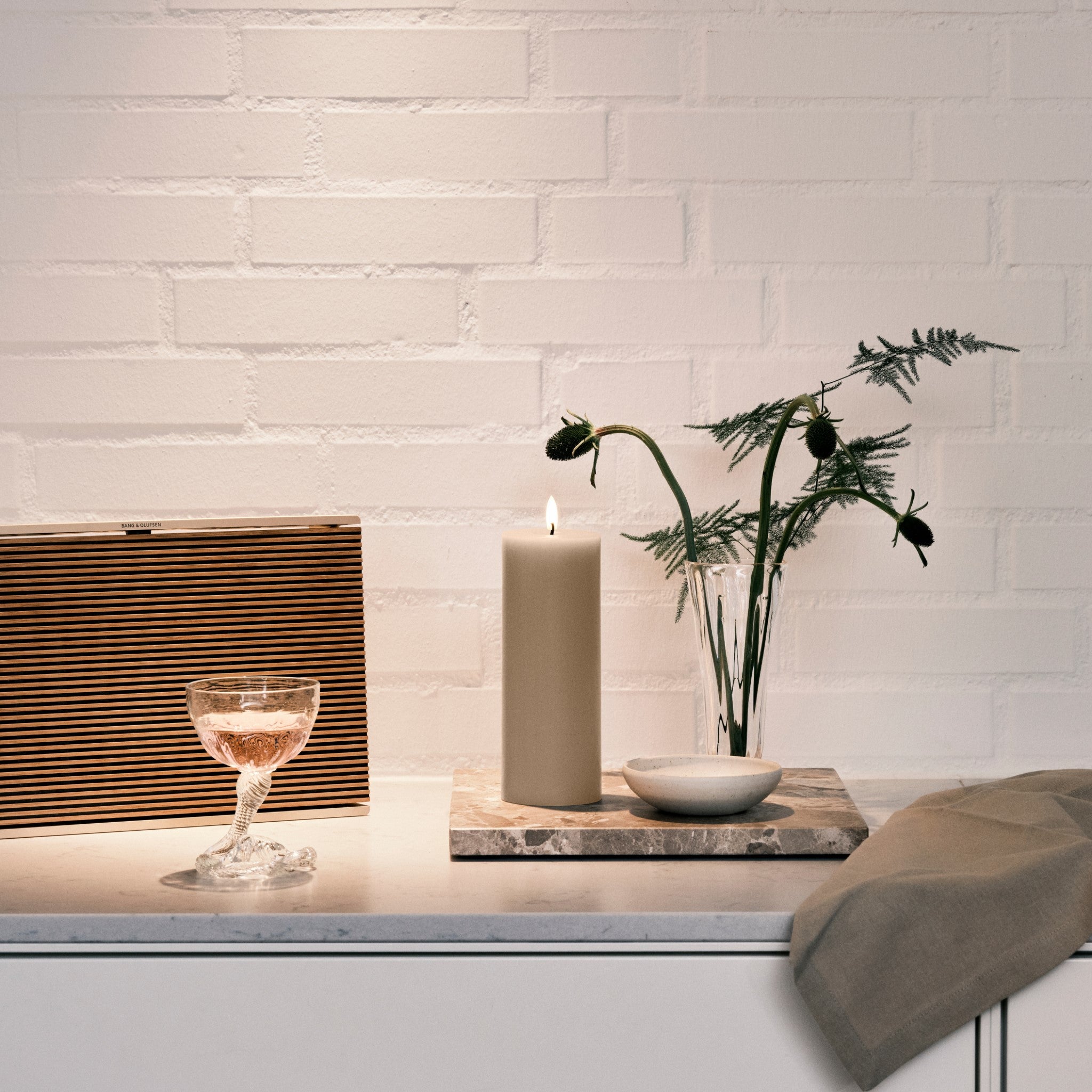 ESTER & ERIK LED Pillar Candle - 20cm Flameless Battery Operated Decorative Candle in Linen Grey - Perfect for Home Decor, Weddings, and Relaxing Ambiance