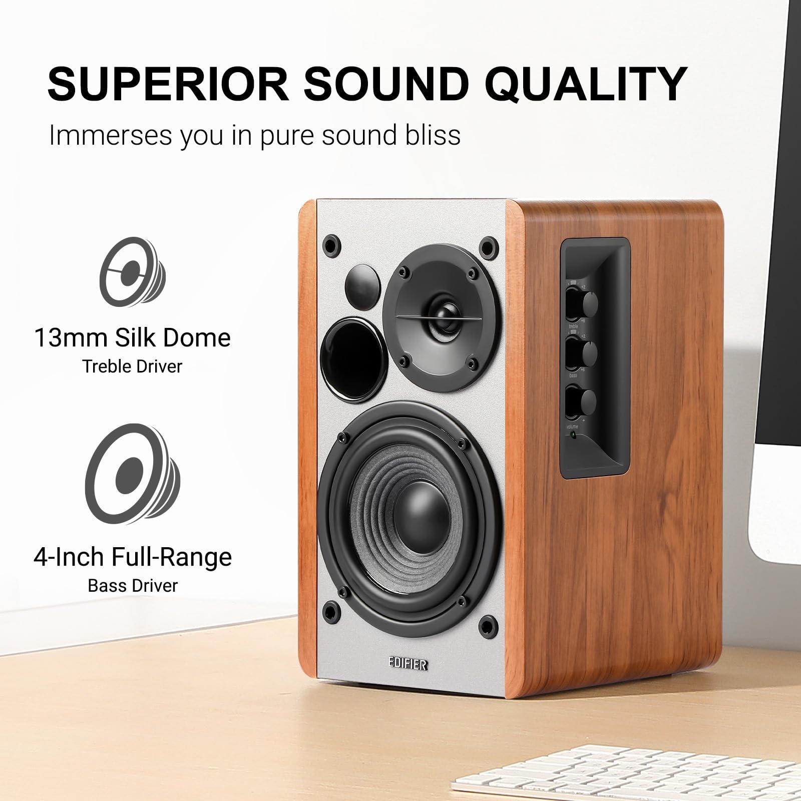 Edifier R1280T Powered Bookshelf Speakers with WiiM Mini AirPlay2 Wireless Wi-Fi Audio Streamer - Hi-Res Audio Streaming from Spotify, Amazon Music & More - Perfect for Home Theater, Gaming & Music Listening