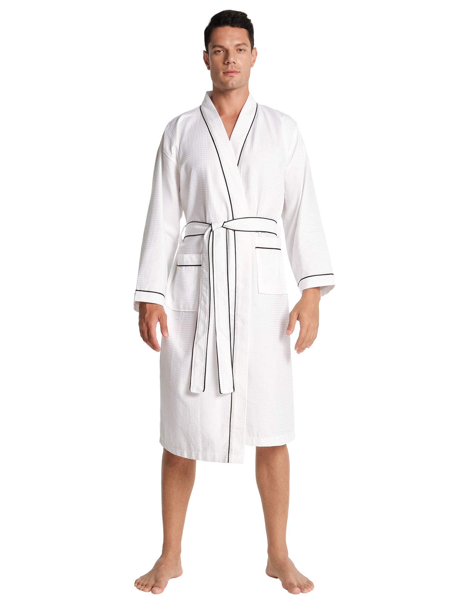 SIORO Men's Waffle Weave Cotton Robe - Lightweight Shawl Collar Bathrobe, Long Absorbent Knit Shower Robe, Housecoat for Men (Sizes M-XXL) - Perfect for Spa, Lounging & Post-Shower Comfort
