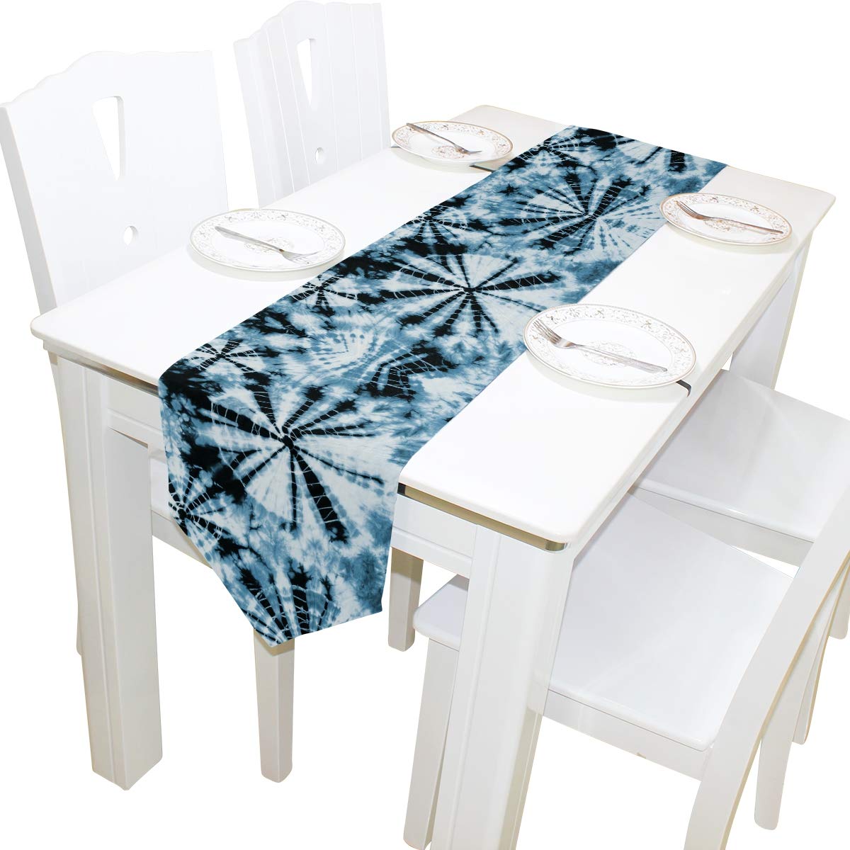 AUUXVA 13x70 Inches Long Table Runner - Abstract Swirl Tie Dye Pattern Polyester Tablecloth for Dining Table, Coffee Table, Kitchen - Perfect for Home Decor, Parties, Banquets & Holiday Decorations