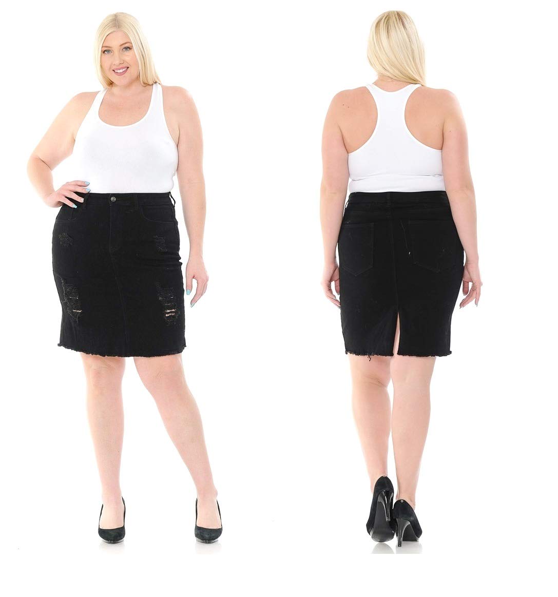 Jack & David Women's Plus Size Stretch Denim Button Front Skirt - Voir Twill Fabric - Sizes 1X 2X 3X - Comfortable A-Line Skirt for Casual Wear, Office & Date Night
