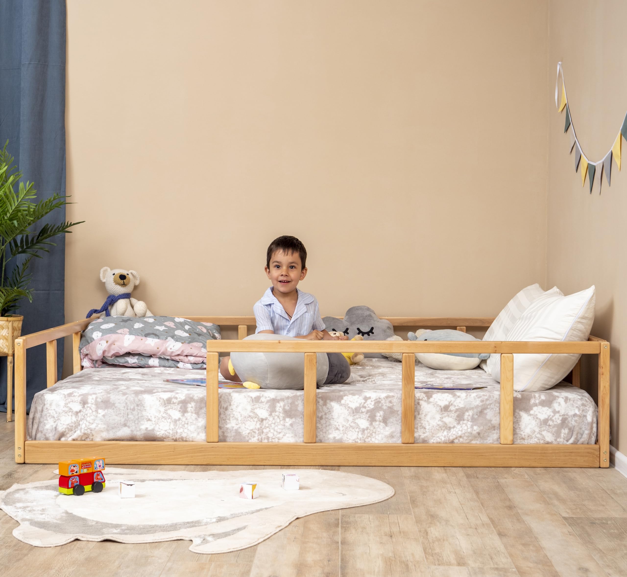 Montessori Toddler Floor Bed - Twin Size with Rails for Kids' Room & Play Area