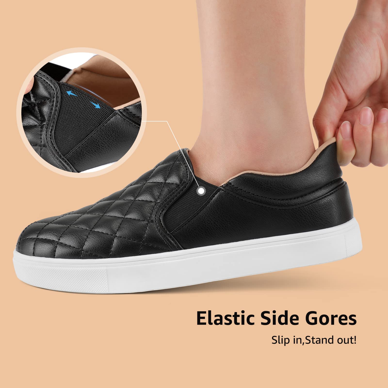 STQ Women's Slip On Sneakers - Quilted 2.0 Fashion Loafers for Casual Wear, Comfortable Walking Shoes for Fall | Perfect for Work, Travel & Everyday Outfits