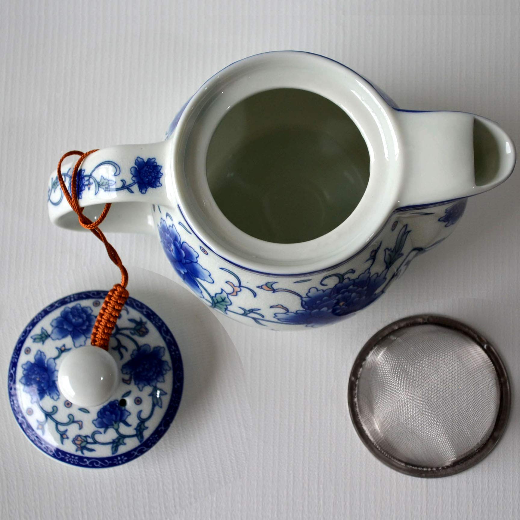 Premium 500ml Blue White Peony Flower Porcelain Teapot with Stainless Steel Infuser - Elegant Chinese Mudan Design for Loose Leaf Tea Brewing - Perfect for Afternoon Tea, Gifts & Home Decor