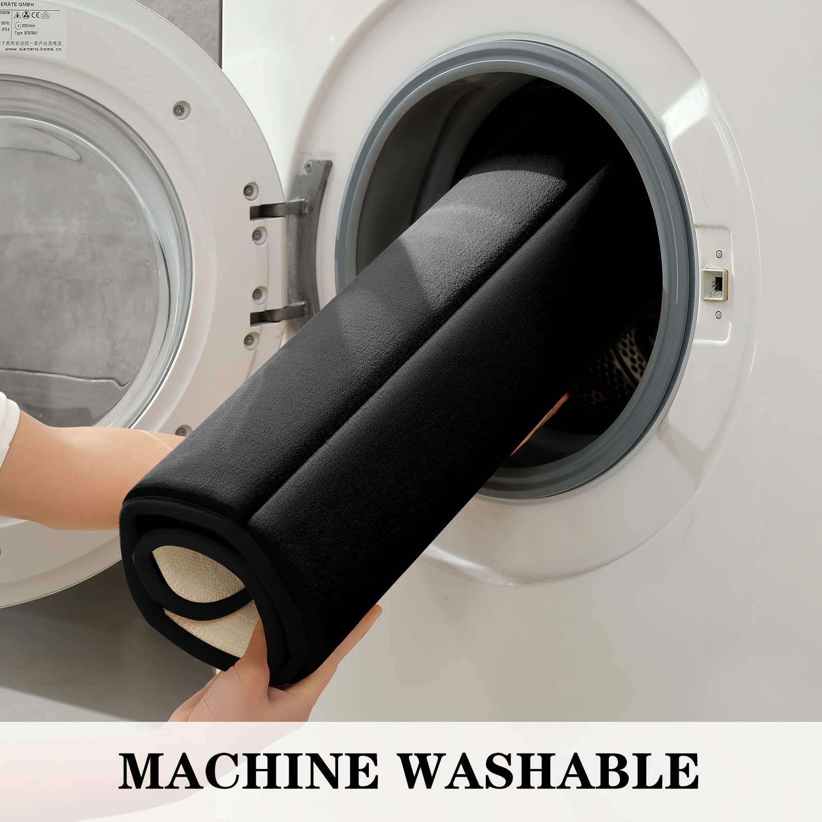 BYSURE 3-Piece Black Memory Foam Bathroom Rug Set - Non-Slip, Super Soft & Absorbent, Machine Washable Bath Mats for Toilet & Shower - Perfect for Bathroom Safety and Comfort