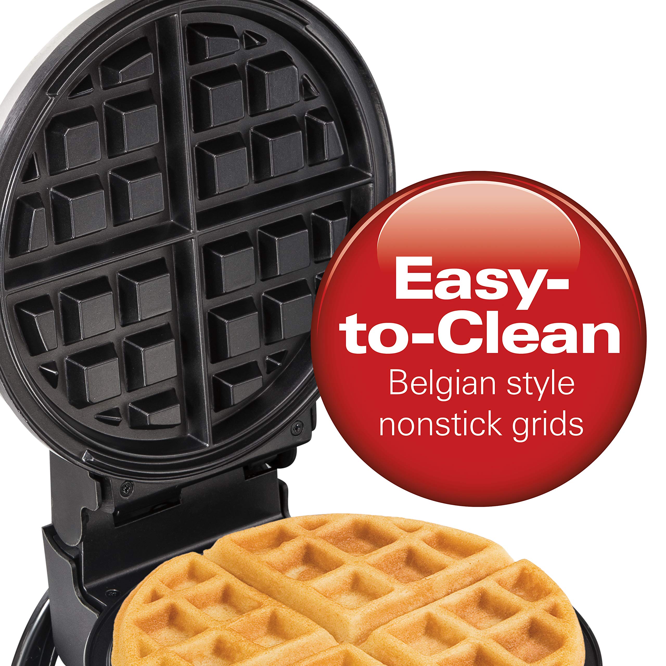Hamilton Beach 26010R Flip Belgian Waffle Maker with Adjustable Browning Control - Non-Stick Grids, Indicator Lights & Drip Tray - Stainless Steel Waffle Iron for Perfect Breakfast, Brunch or Dessert Waffles