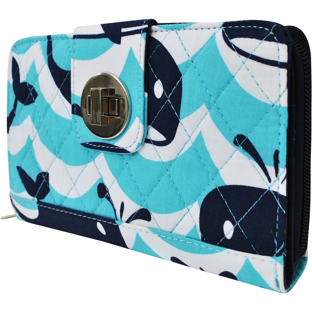 Ocean Waves Whale Print Quilted Twist Lock Wallet - Stylish Bi-Fold Wallet for Men & Women - Perfect for Travel, Shopping, and Everyday Use