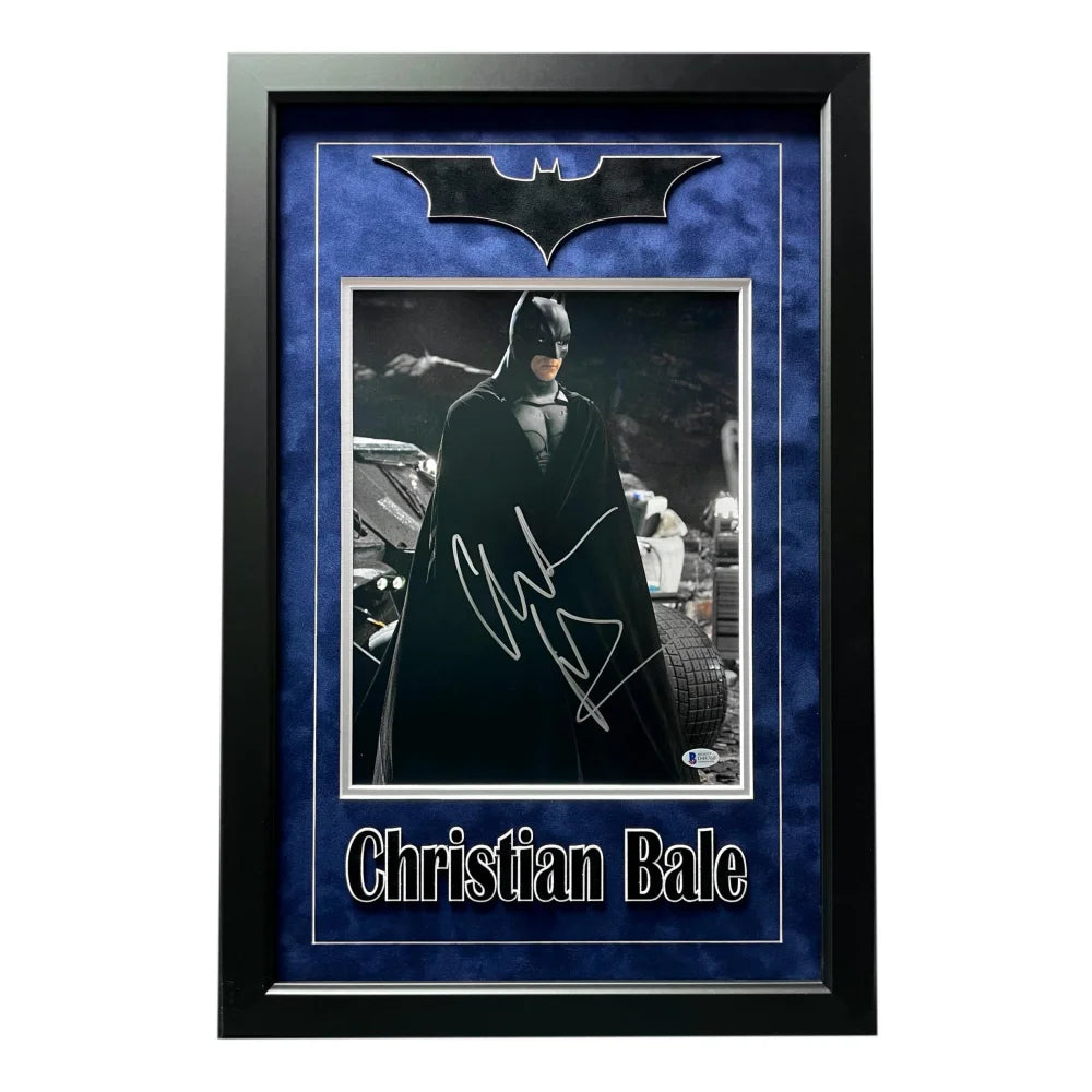 Christian Bale Autographed Batman 11x14 Photo Framed with BAS COA - The Dark Knight Begins Movie Memorabilia - Perfect for Collectors, Fans & Home Theater Decor