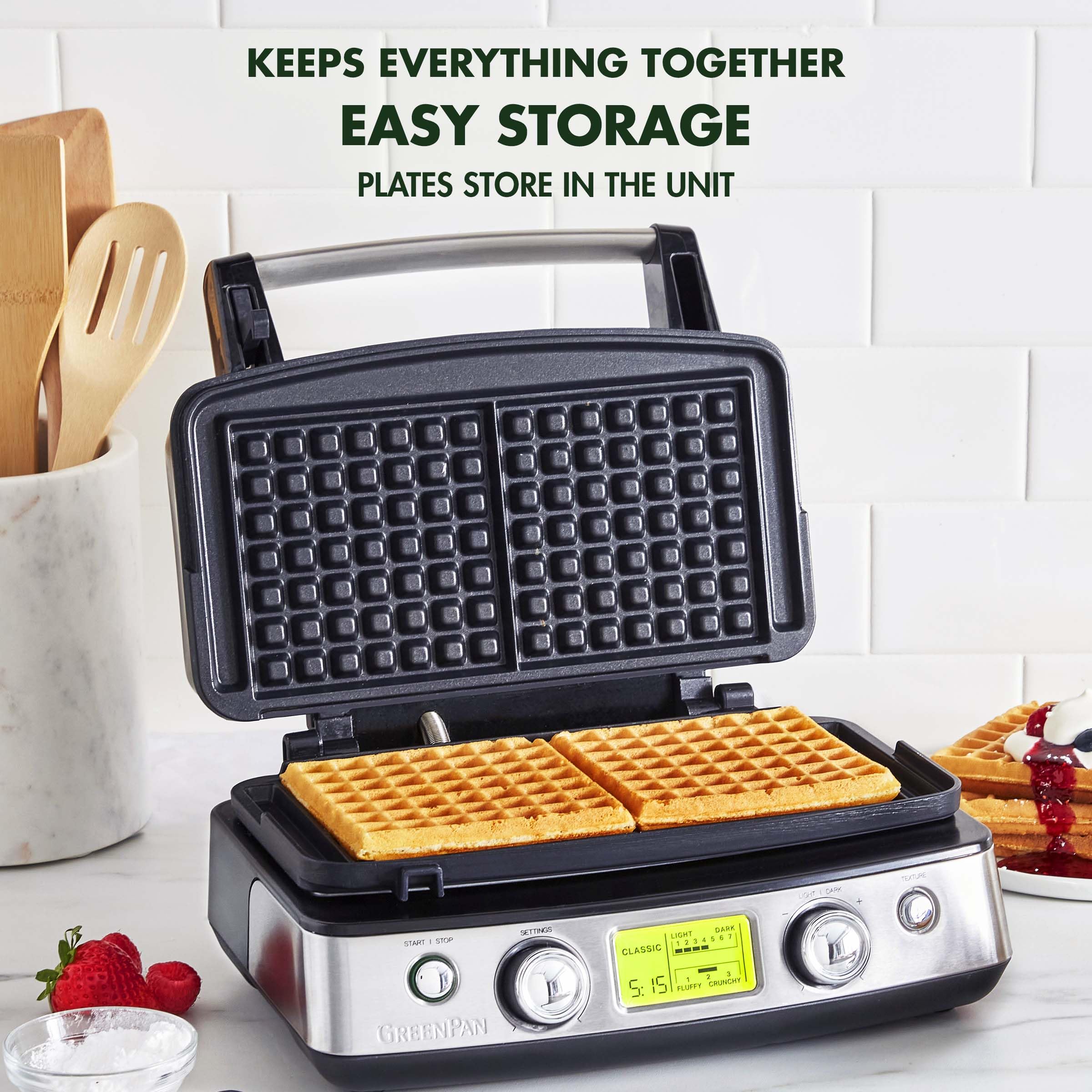 **GreenPan Elite 2-Square Belgian & Classic Waffle Maker – Healthy Ceramic Nonstick, Dishwasher Safe, Adjustable Browning Control – Perfect for Breakfast, Brunch & Family Gatherings – Black**