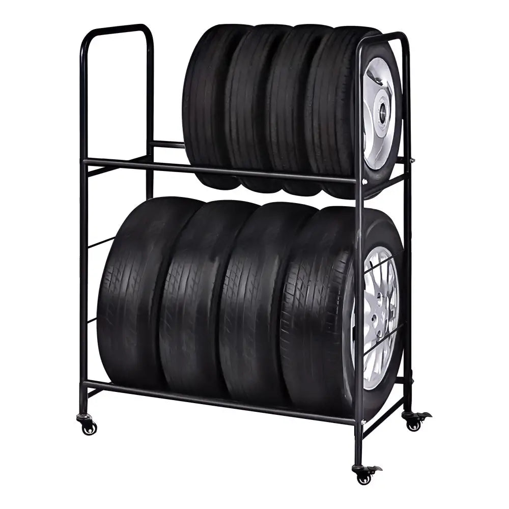 AA 8-Tier Heavy Duty Adjustable Tire Rack with Locking Caster Wheels & Protective Cover - Space Saving Garage Storage Solution for Car, Truck & SUV Tires