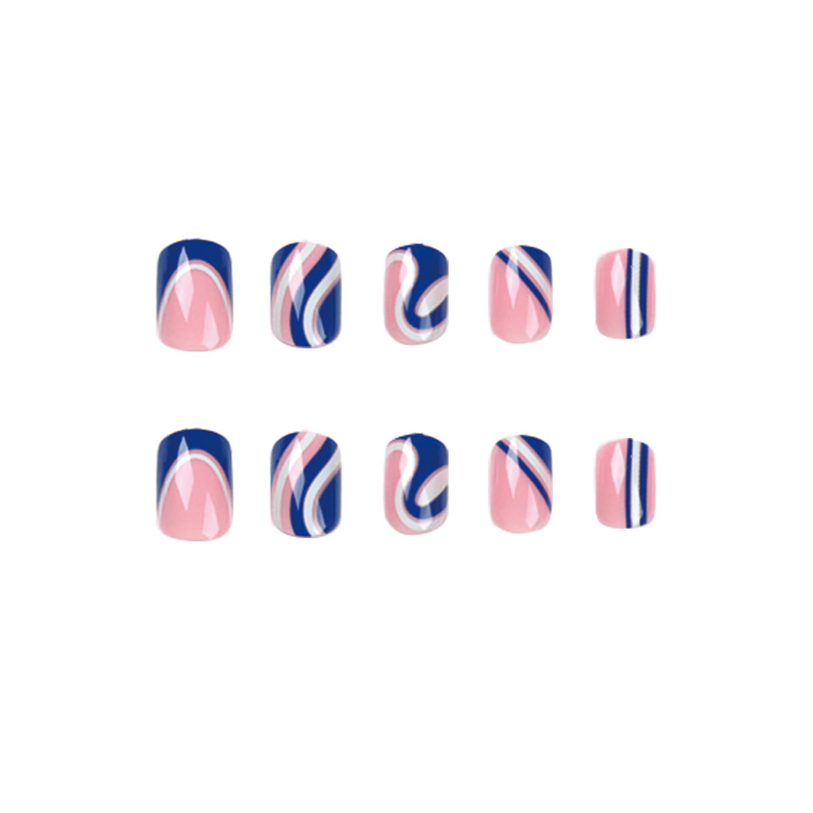 24Pcs French Press on Fake Nails - Short Square Glossy Artificial Nails for Women & Girls | DIY Manicure Kit for Home, Party & Special Occasions