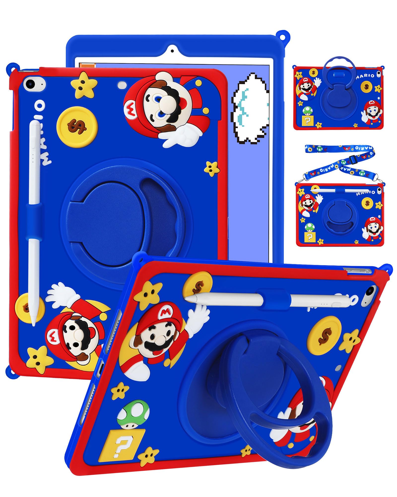 Cartoon Cute 3D Soft iPad Mini 5/4 Case for Boys & Girls - 7.9 Inch Protective Folio Cover with Rotating Stand & Pencil Holder for Apple iPad Mini 5th Gen / iPad Mini 4 (A1538 A1550 A2133) - Perfect for School, Travel & Home Use