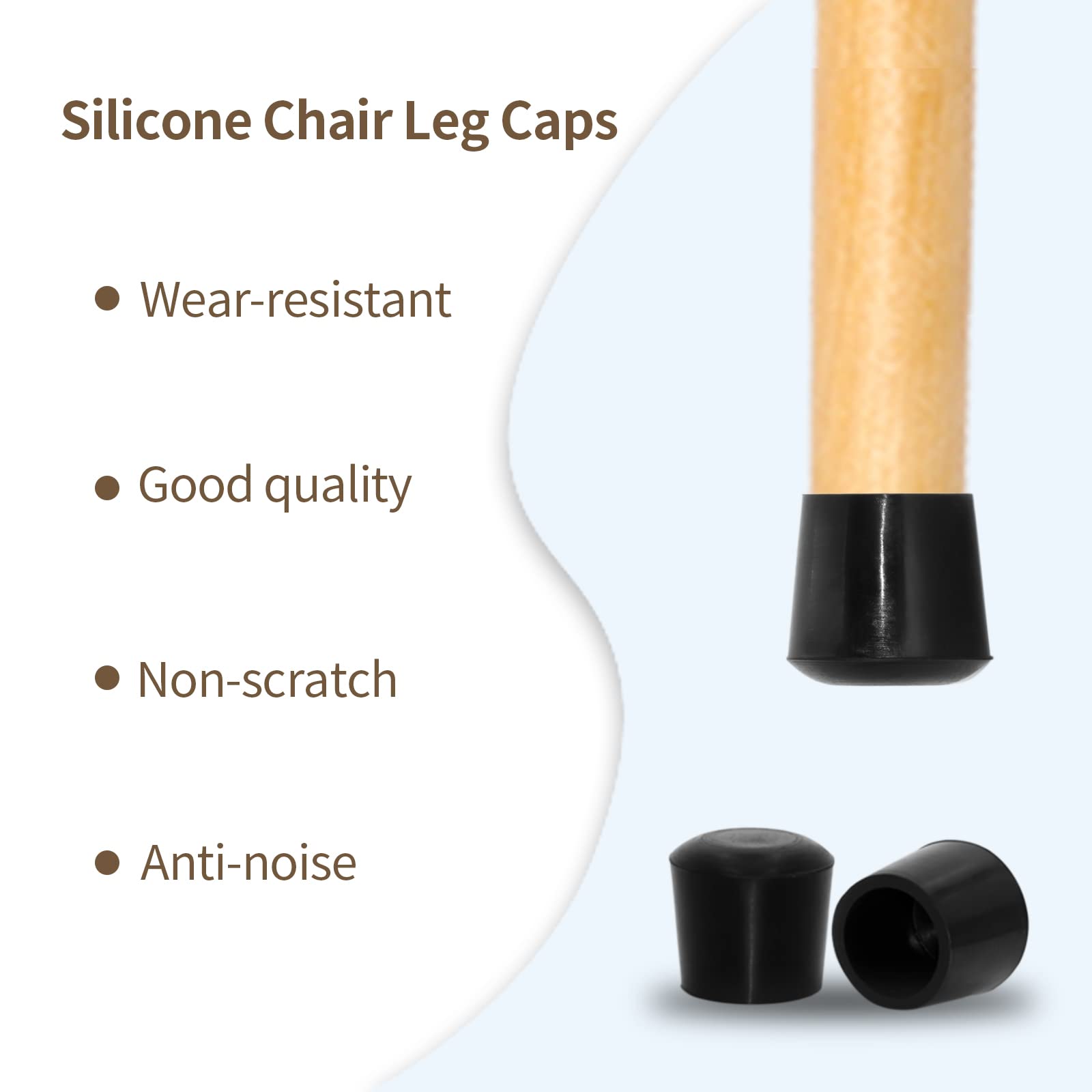 12PCS Non-Slip Silicone Furniture Leg Caps - Durable Chair Leg Floor Protectors for Round Legs (1-1/2