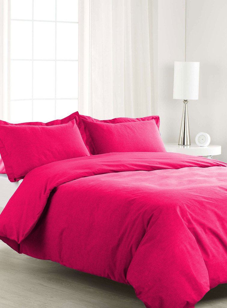 600 Thread Count 100% Egyptian Cotton 3-Piece Duvet Cover Set - King Size Solid Hot Pink | Luxury Bedding for Master Bedroom & Guest Room | Soft & Breathable for All Seasons
