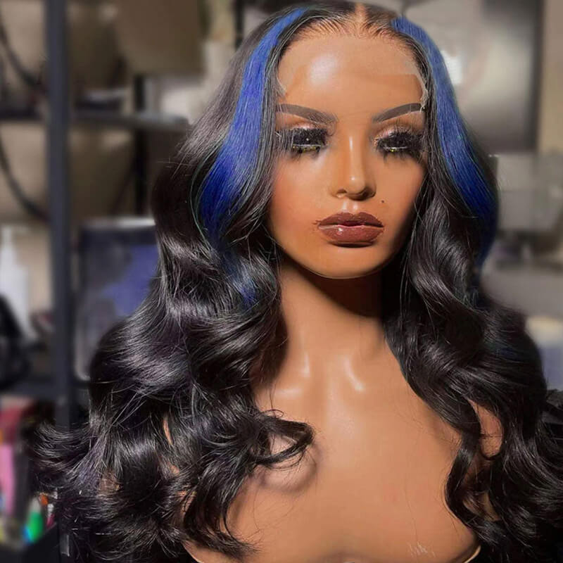 Eullair 13x4 Body Wave Lace Front Wig - Colored Blonde Skunk Stripe Human Hair Wig for Women | Perfect for Cosplay, Halloween, and Daily Fashion Styling