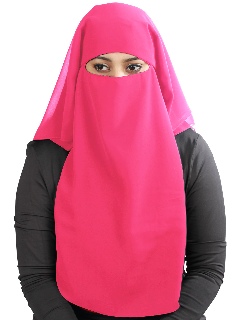 Black Georgette 3-Layer Niqab for Women - Modest Islamic Face Covering for Prayer, Travel, and Daily Wear