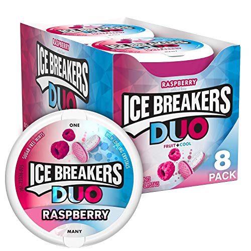 Sugar Free ICE BREAKERS Duo Raspberry Mints - 1.3oz Pack of 8 (3 Sets) - Fresh Breath for Work, School & Social Events