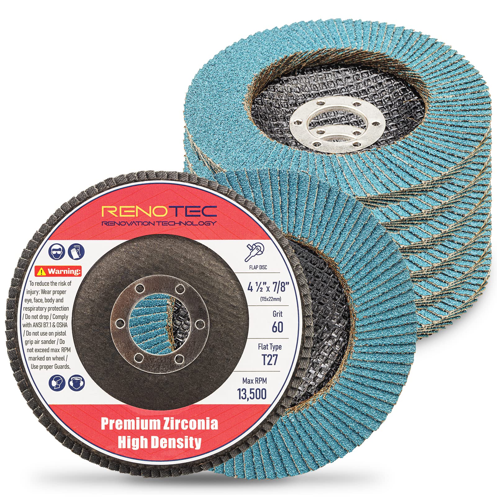 8PCS 4.5 Inch Zirconia Flap Discs - High Density Grinding Wheels for Metal, Stock Removal | Type 27 & 60 Angle Grinder Accessories | Perfect for Welding, Rust Removal & Surface Preparation