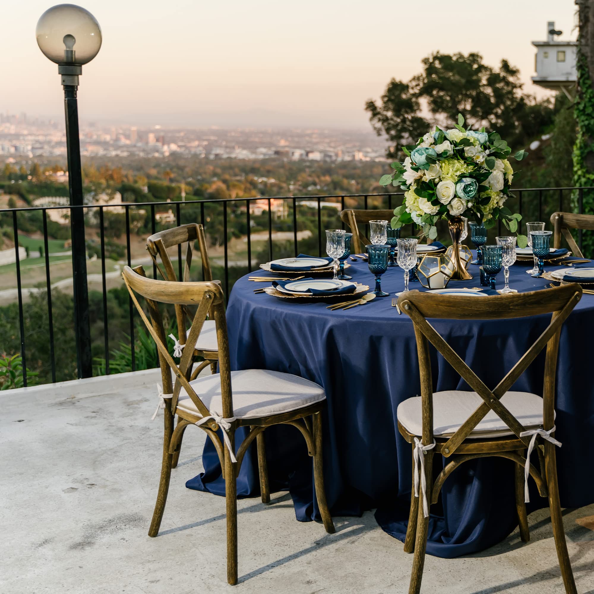 132-Inch Round Premium Polyester Tablecloth - Elegant Navy Table Cover for Birthdays, Weddings & Receptions, Durable & Machine Washable with Finished Hems - Perfect for Home Decor, Party Decorations & Event Centerpieces