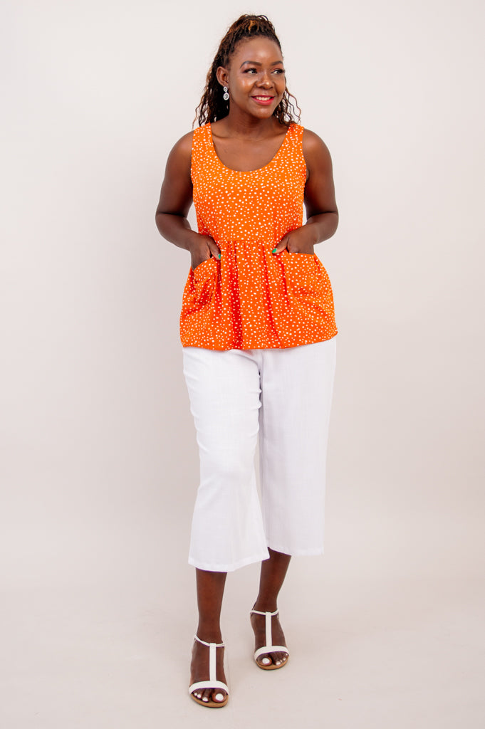 Kaya Top - Orange Polka Dot Blouse for Women | Final Sale | Perfect for Casual Outings & Summer Parties