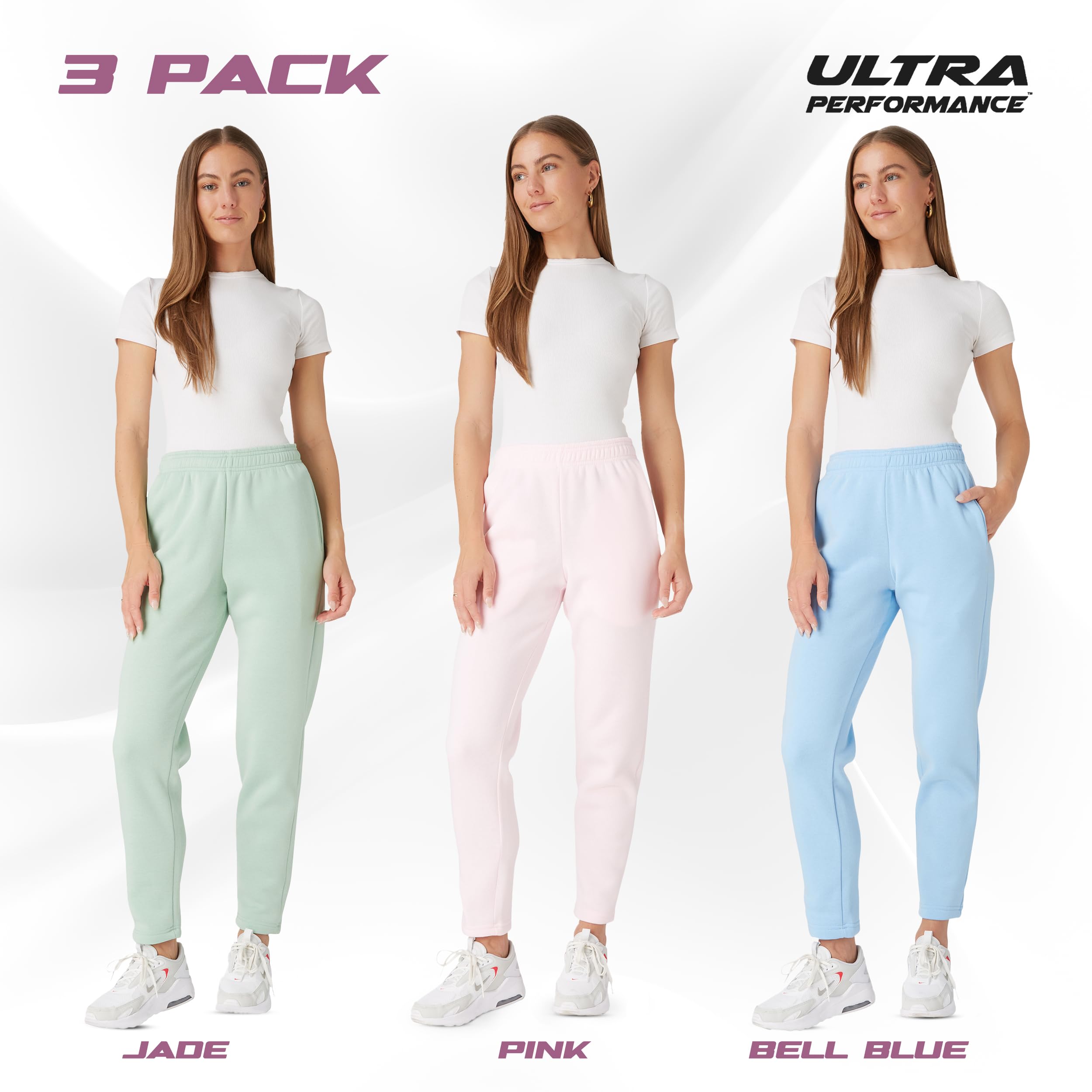 Ultra Performance Women's Sweatpants - 3 Pack Open Bottom Lounge Pants for Women (Plus Size) | Comfortable Workout, Yoga & Casual Wear