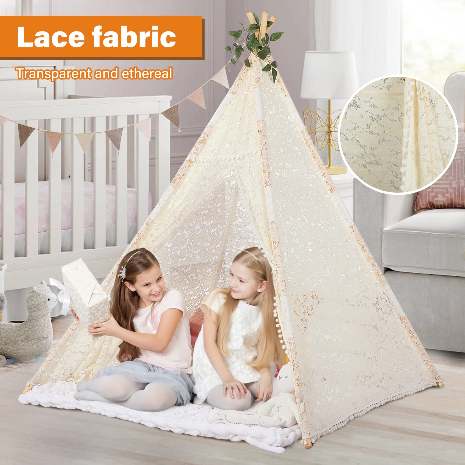 **Sumbabay Kids Teepee Tent with Lace - Indoor & Outdoor Playhouse for Toddlers, Boys & Girls - Perfect for Playtime, Reading Nook, or Birthday Gifts**