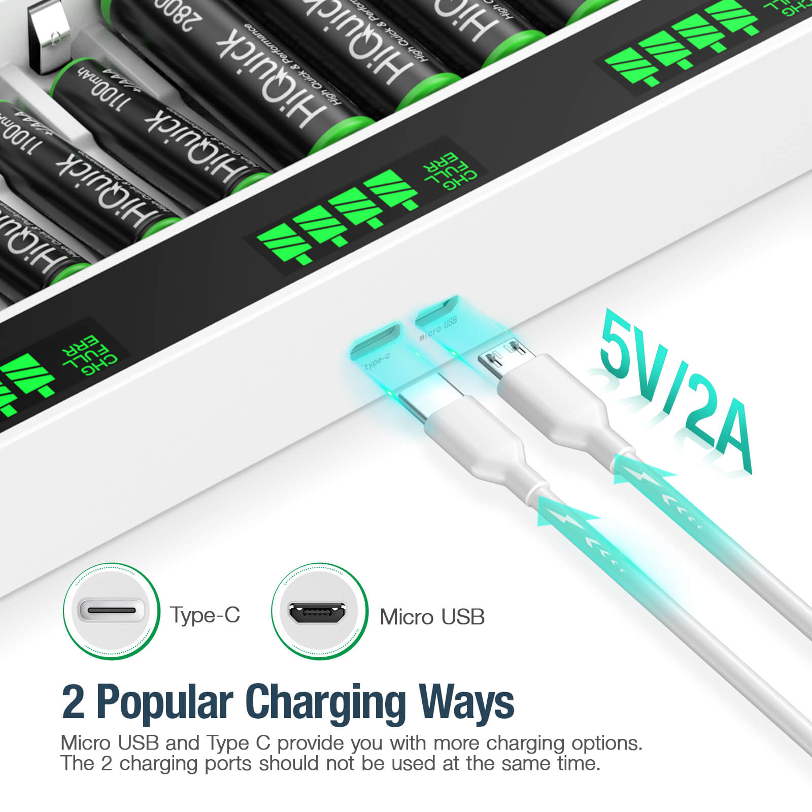HiQuick 12 Slot LCD Screen AA AAA Battery Charger - Fast Charging for NiMH Rechargeable Batteries - Perfect for Cameras, Toys, and Home Electronics