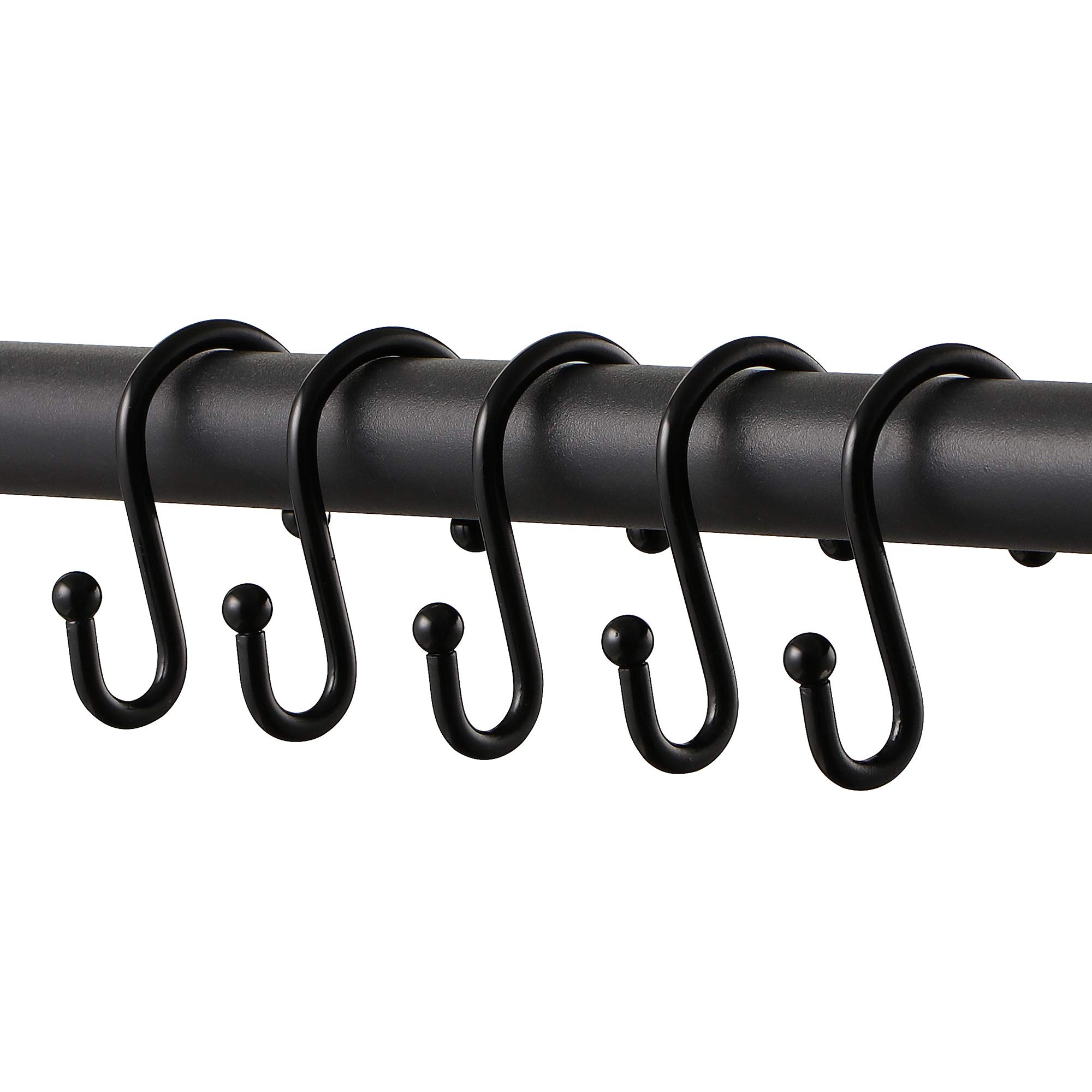 Rust-Resistant Metal S-Shaped Shower Curtain Hooks - Set of 12 Black Bathroom Shower Rings for Curtain Rods - Durable Decorative Hooks for Showers & Bathtubs - Perfect for Home, Hotel, and Spa Bathroom Decor