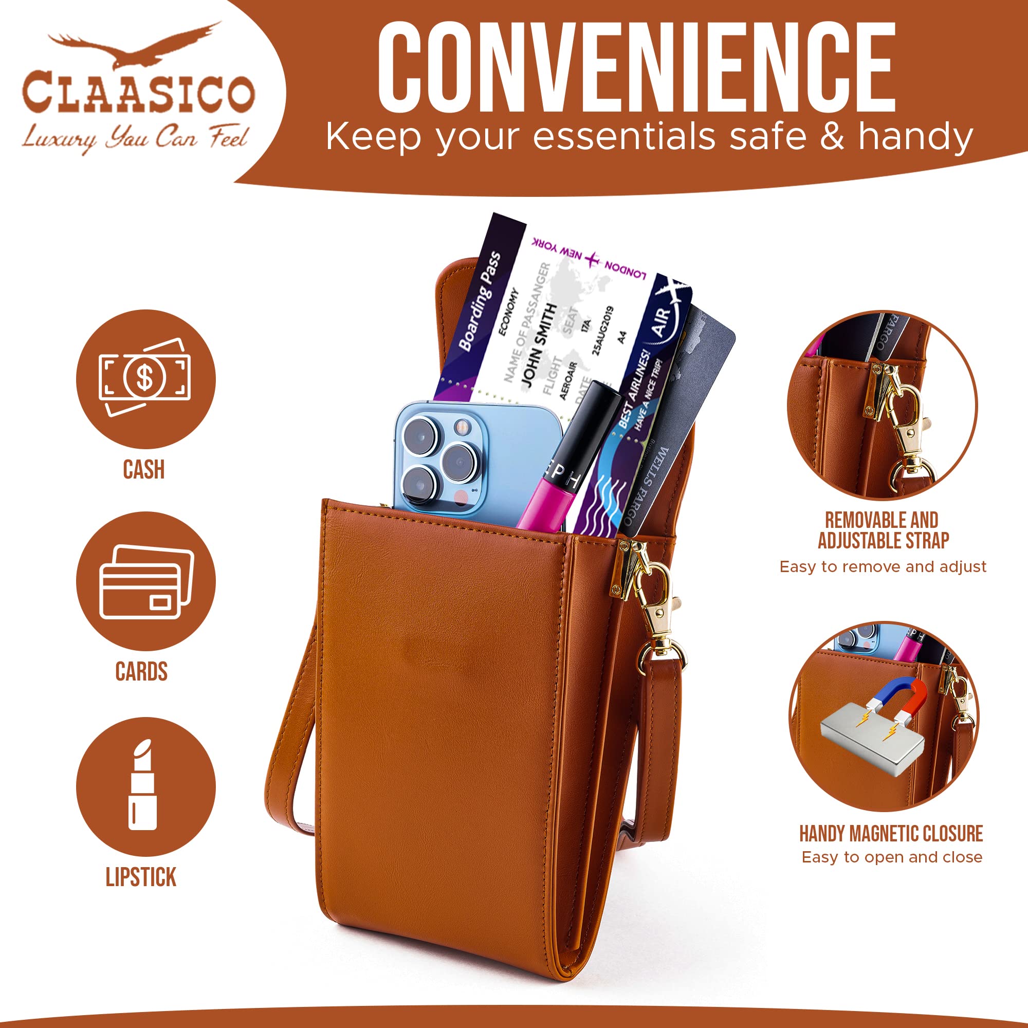 Classico Small Crossbody Phone Purse for Women - Fashionable Wallet Bag for Phone, Cards & Essentials | Perfect for Daily Use, Travel & Shopping