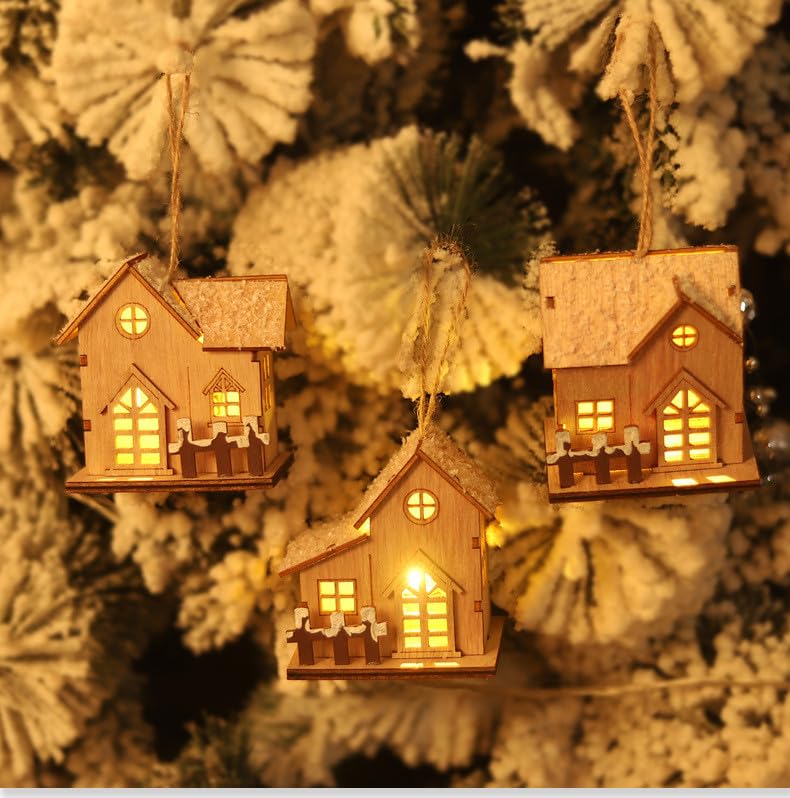 Christmas LED Luminous Wooden House Decorations - Xmas Village Ornament with Warm Lights for Tree, Party & Home Decor | Perfect for Holiday Mantel, Table Centerpiece and Gift Giving