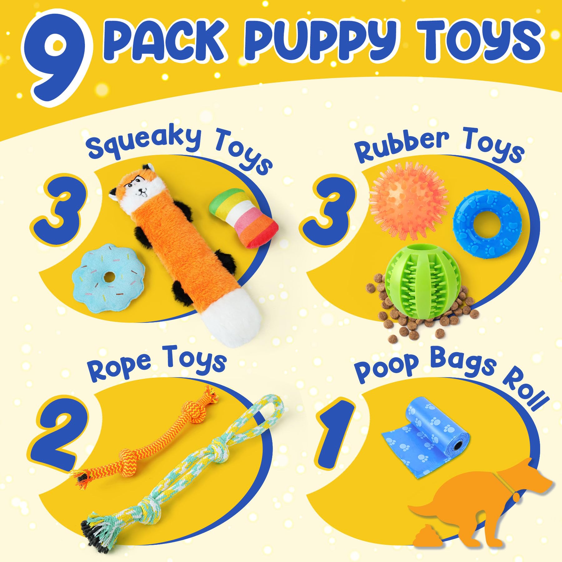 9 Pack Puppy Teething Toys for Small Dogs - Interactive Chew Toys with Rope, Treat Ball & Squeaky Toys for Boredom Relief | Perfect for Puppy Training, Playtime & Dental Health