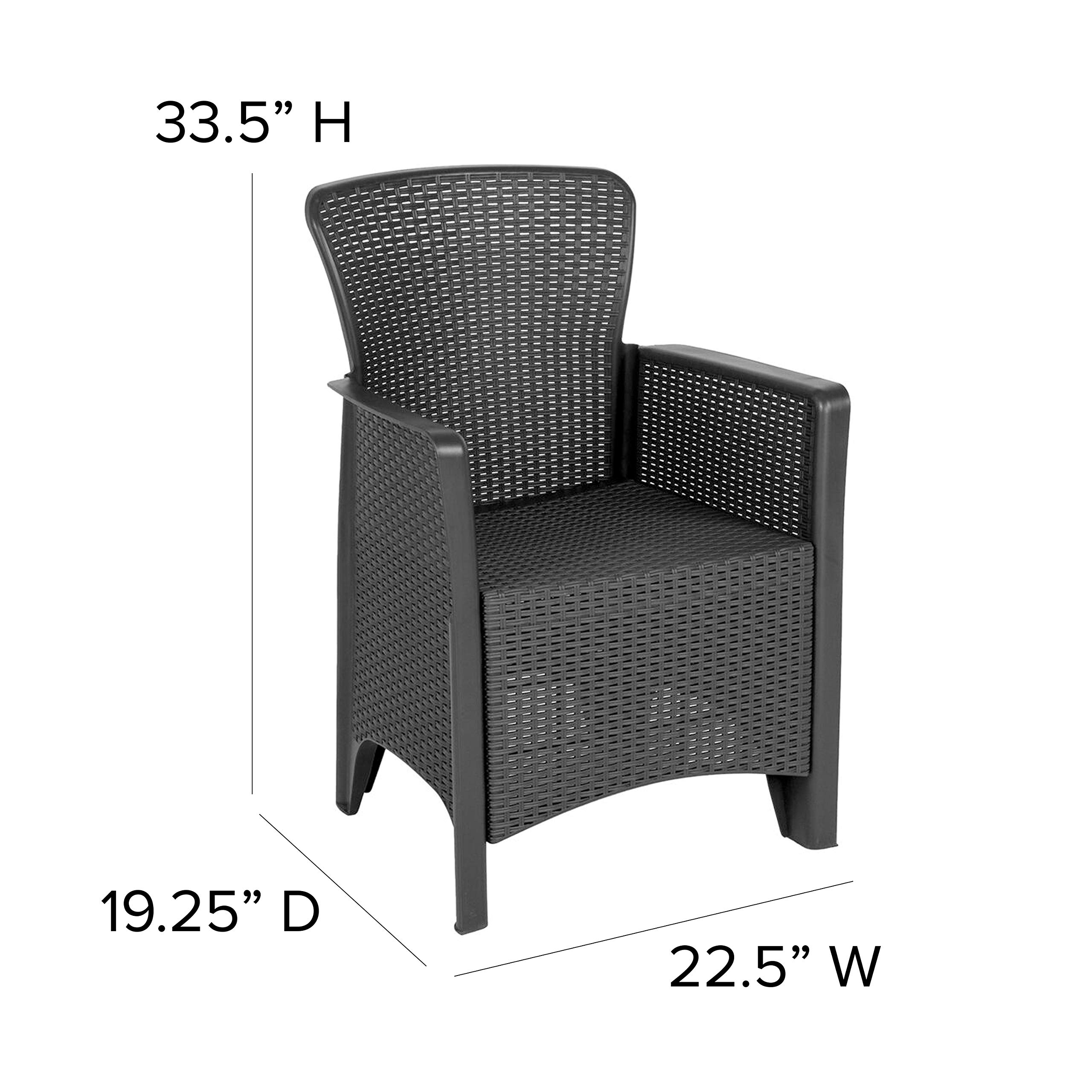 Merrick Lane Lanai 3-Piece Outdoor Furniture Set - Dark Gray Faux Rattan Lounge Chairs with Matching Side Table - Durable Resin Wicker Patio Set for Poolside, Garden or Backyard Relaxation