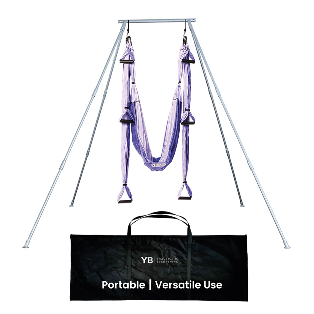 Premium Adjustable Yoga Stand for Home & Outdoor Use - Quick 5-Min Setup - Supports Aerial Yoga Silks, Hammocks, Swings & Olympic Rings - Heavy Duty Aluminum Frame Holds 600lbs - Perfect for Yoga Studios, Backyard Workouts & Indoor Fitness Training