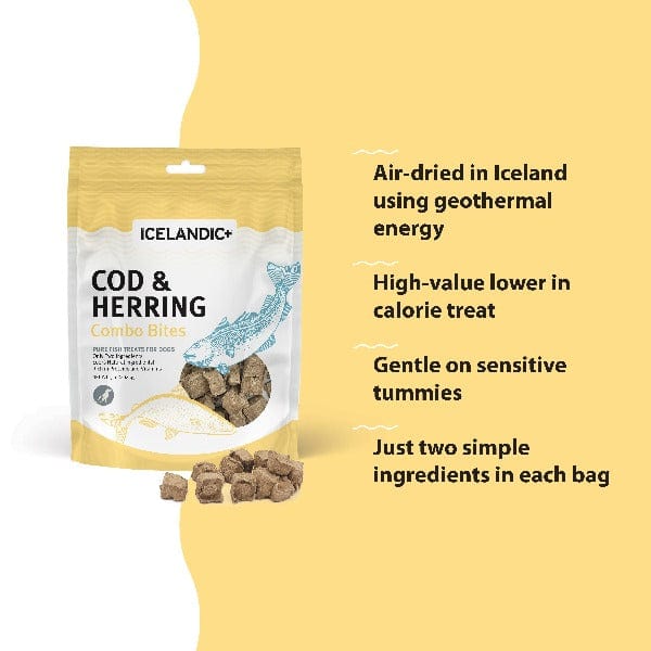Premium Icelandic Cod & Herring Combo Bites - All-Natural Dog Treats for Training & Dental Health - High-Protein Fish Snacks for Small to Large Dogs - Perfect for Rewards, Chewing & Fresh Breath