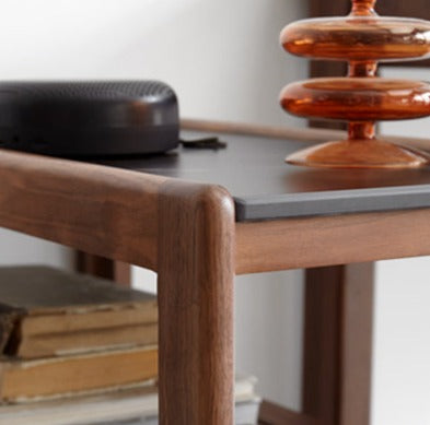 Solid Black Walnut Wood Side Table with Natural Slate Top - Perfect for Living Room, Bedroom, or Office Decor