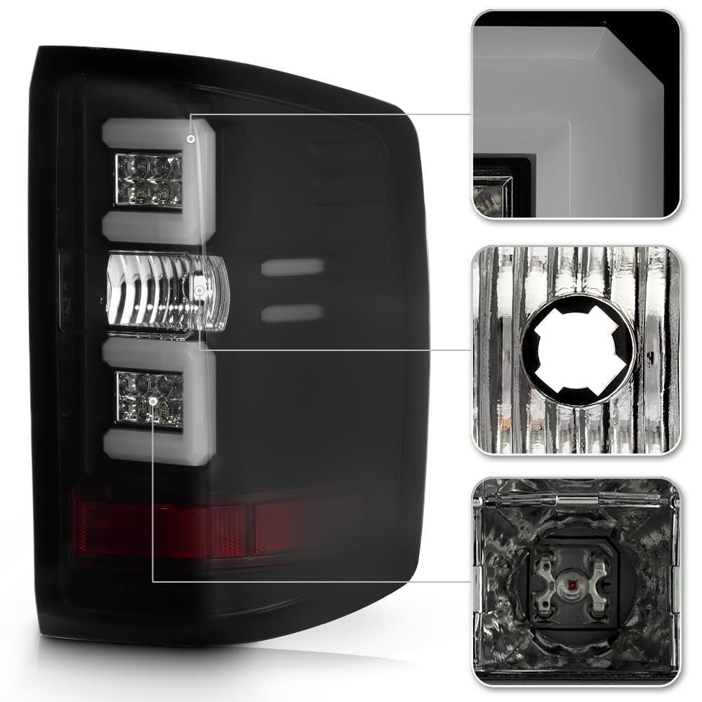 ACANII Black Smoke LED Tail Lights for 2014-2018 Chevy Silverado 1500 - Pair of Left & Right LED Light Tubes (Cyber Black) - Upgrade Your Truck's Style & Night Visibility