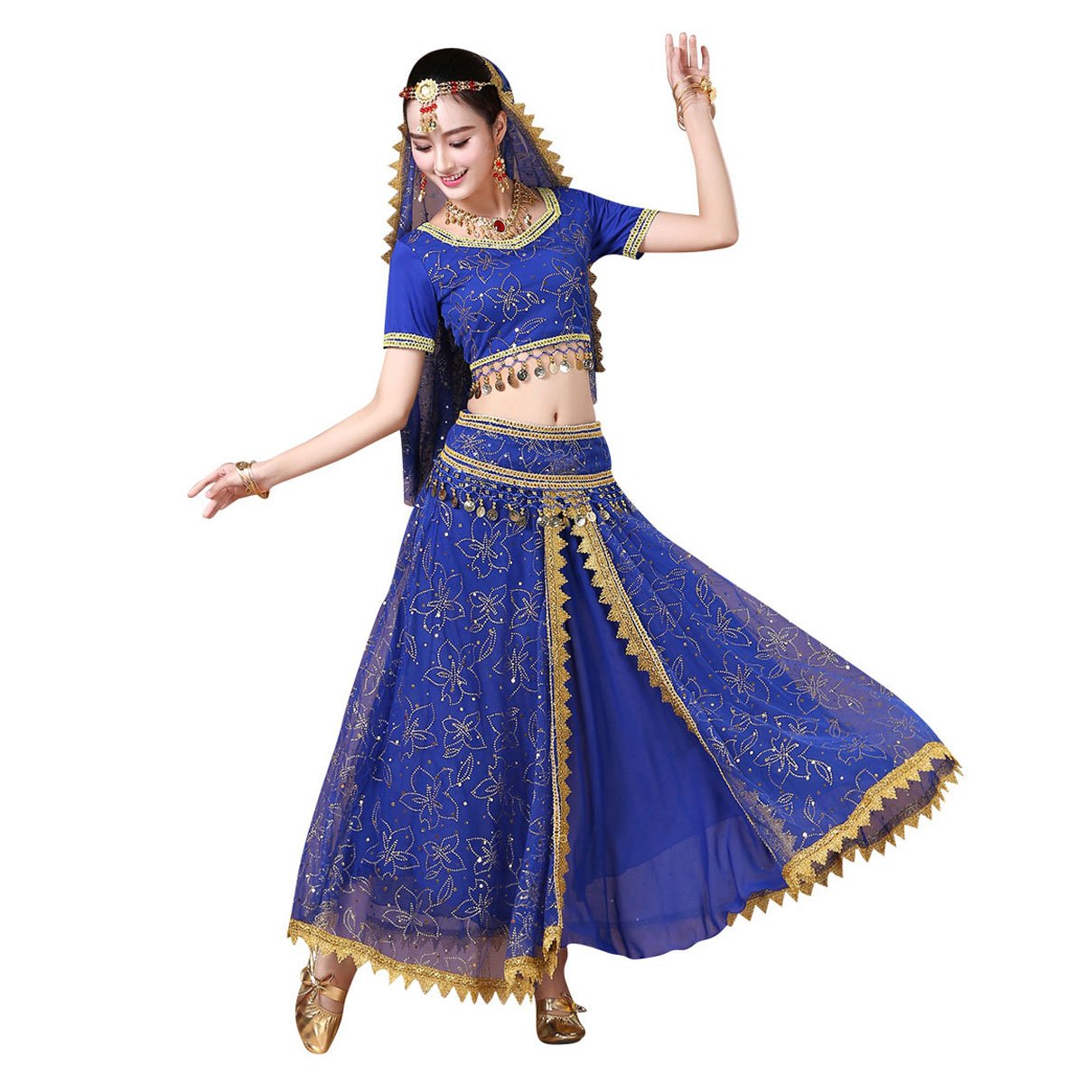 Elegant MISI CHAO Belly Dance Costume - Bollywood Chiffon Dress with Head Veil for Women | Perfect for Halloween, Dance Performances & Cultural Events