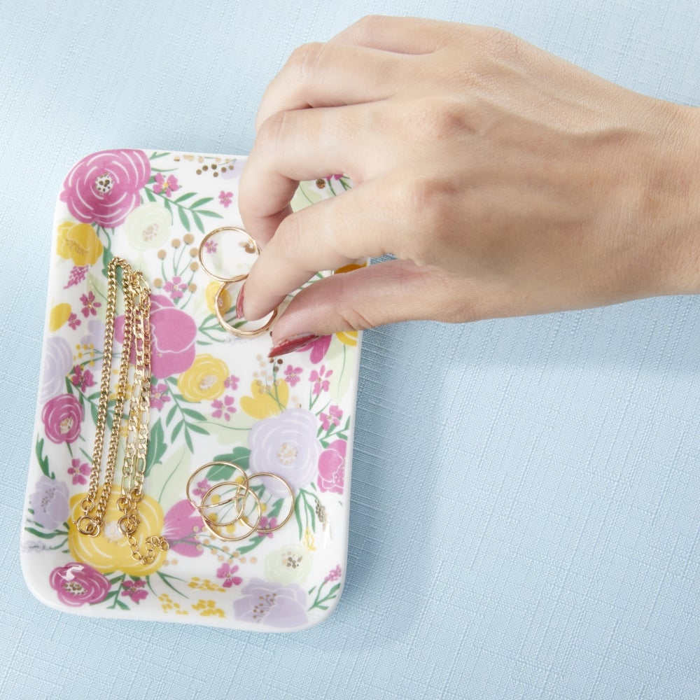 Garden Blooms Trinket Dish - Elegant Ceramic Jewelry Tray for Rings & Small Accessories | Perfect for Bedroom, Bathroom & Vanity Organization