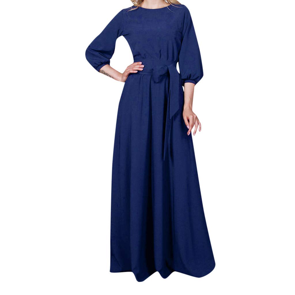 Women's Casual Party Dress with Lantern Sleeves & Belt - Solid Color Long Dress with Built-in Shorts | Perfect for Summer Outings, Beach Vacations & Evening Events