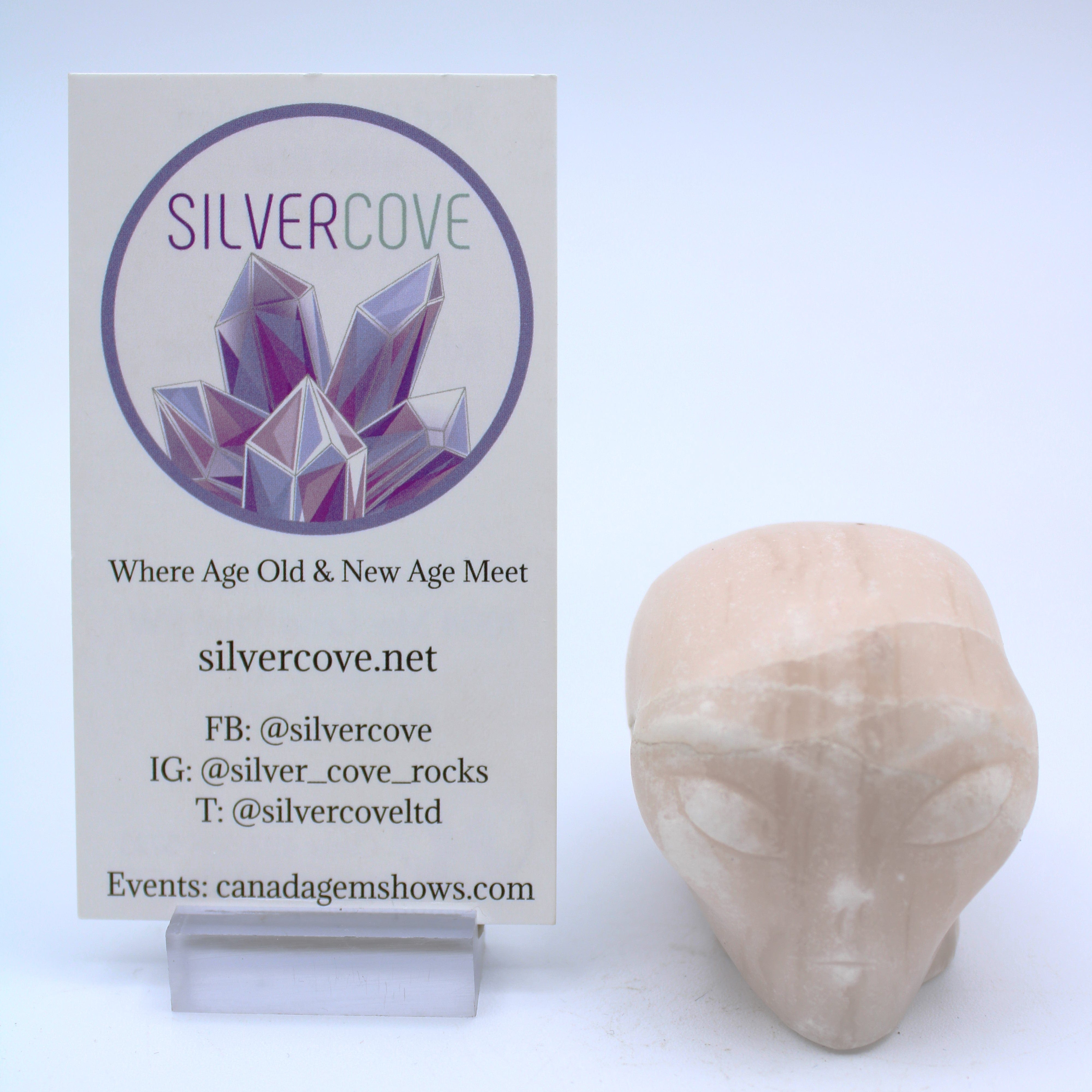Calcite Alien Head Carving - Unique Handmade Stone Sculpture for Home Decor, Office Display & Gift Giving