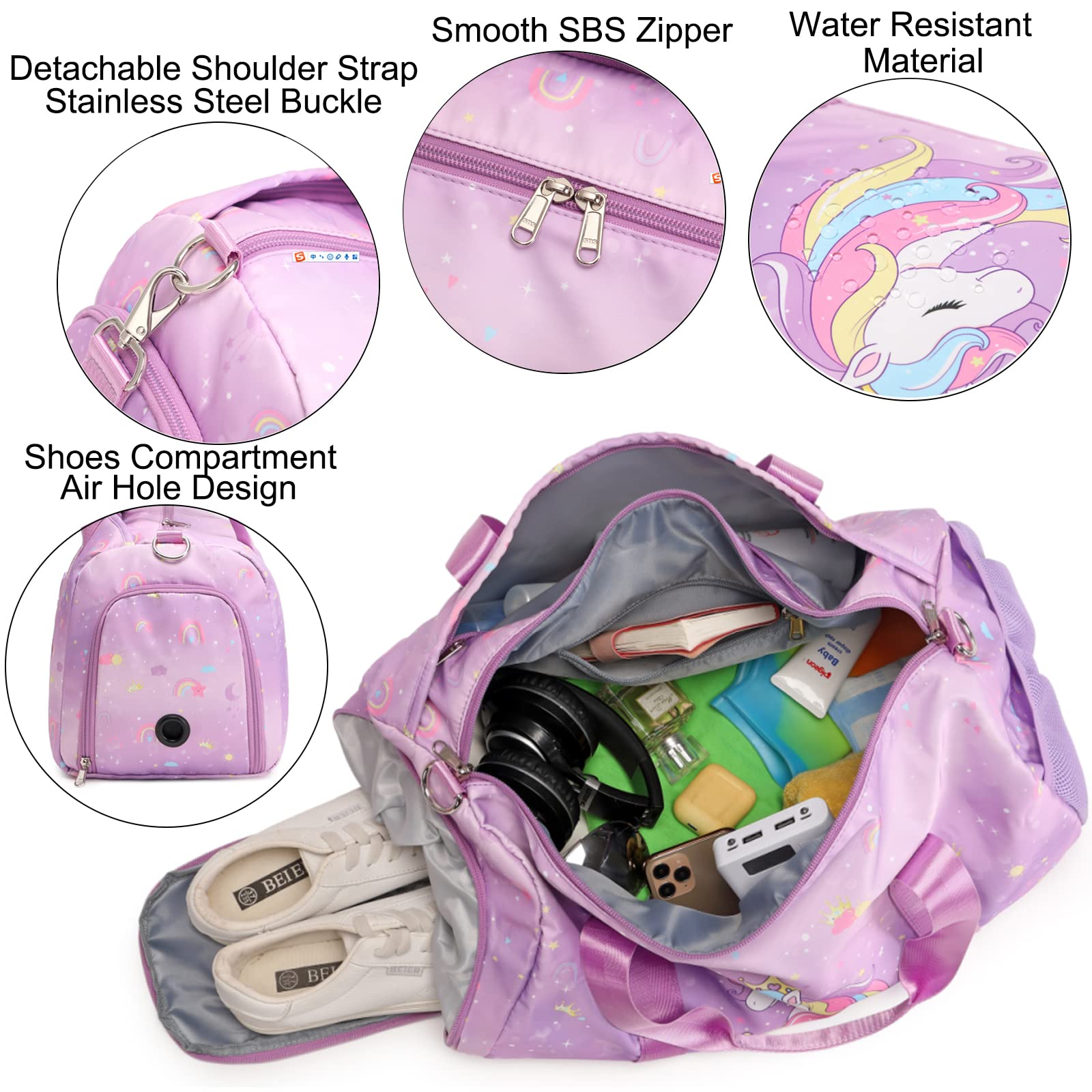 Girls Sports Duffel Bag - Gym & Dance Weekender with Shoe Compartment | Perfect for Travel & Ballet Practice
