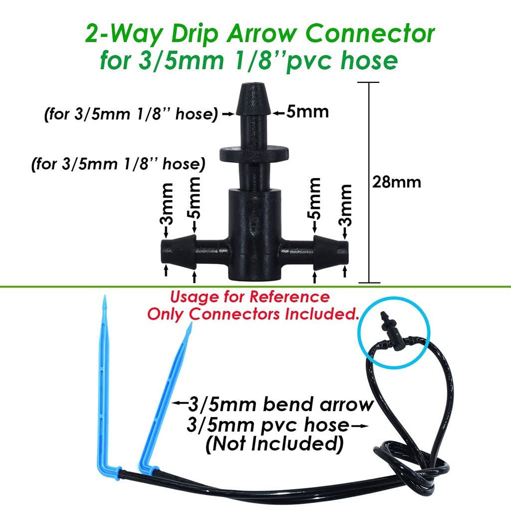 3/5mm PVC Garden Hose Micro Drip Irrigation System with 2-Way Connector & 1/8