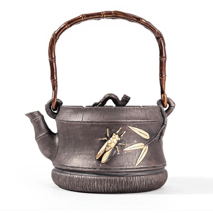 Premium Bamboo Handle Cast Iron Teapot with Induction Cooker - Japanese Style Iron Kettle for Tea Brewing, Stovetop & Camping Use