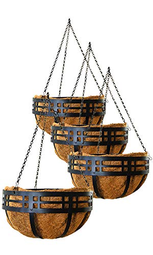 4 Pack Panacea 82176 Mission Hanging Baskets - 14 Inch Black Metal Planters for Indoor/Outdoor Decor - Perfect for Patio, Garden, Porch & Home Décor