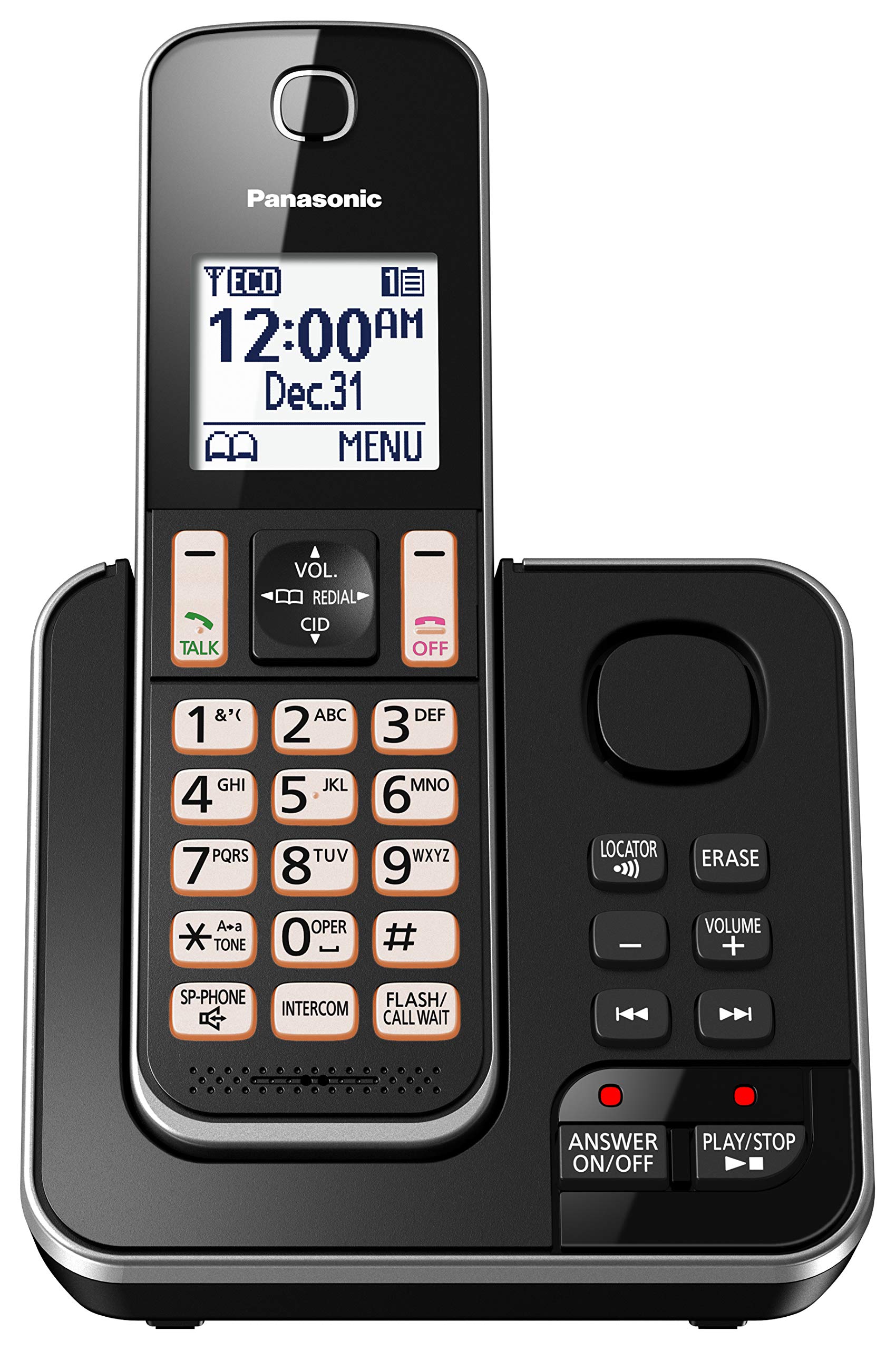 Panasonic KX-TGD390CB DECT 6.0 Expandable Cordless Phone with Answering Machine, Call Block & 1 Handset - Black | Home & Office Communication Solution