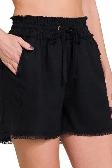 Stylish Black Frayed Hem Drawstring Shorts for Women - Trendy Casual Summer Shorts with Adjustable Waist - Perfect for Beach, Vacation & Everyday Wear