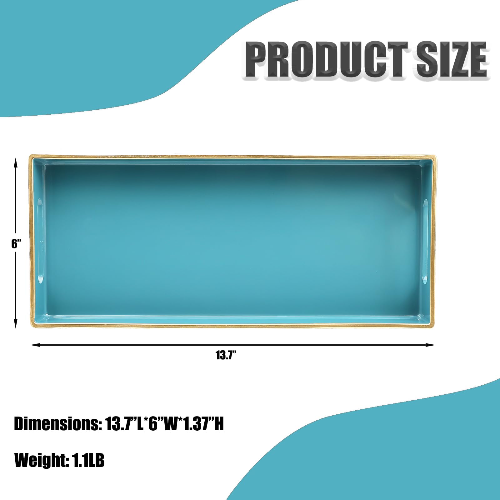 Light Blue Vanity Tray with Handles | Decorative Desktop Storage Organizer | 5.9x13.7 Inch Bathroom & Living Room Tray | Perfect for Jewelry, Makeup & Home Decor Organization