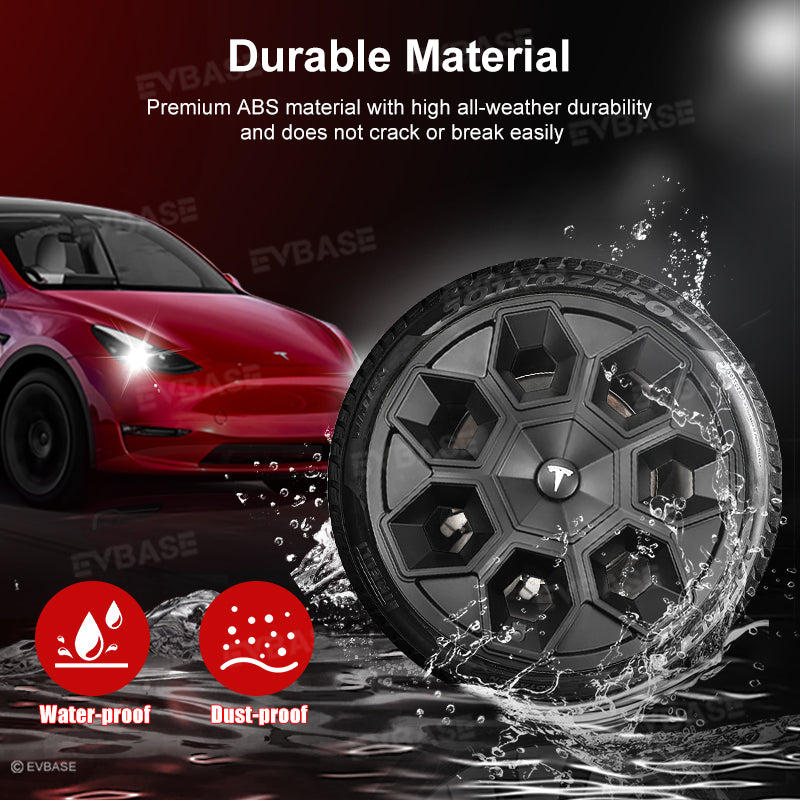 Tesla Model Y 19-Inch Hex Wedge Wheel Covers - Matte Black Honeycomb Hubcaps with Rim Protector | Stylish & Durable Alloy Wheel Covers for Enhanced Protection & Performance | Perfect for Daily Commute, Road Trips & Car Customization